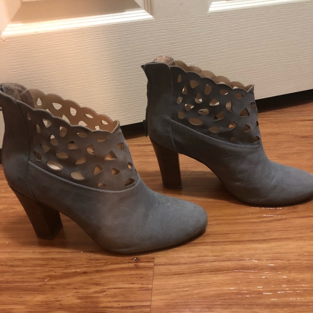 Anthropologie Grey Leather Suede Booties Size 8